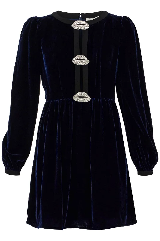 Elegant Fashion Offers Saloni Women's Velvet Mini Dress With Applique Details Dreamy Draping