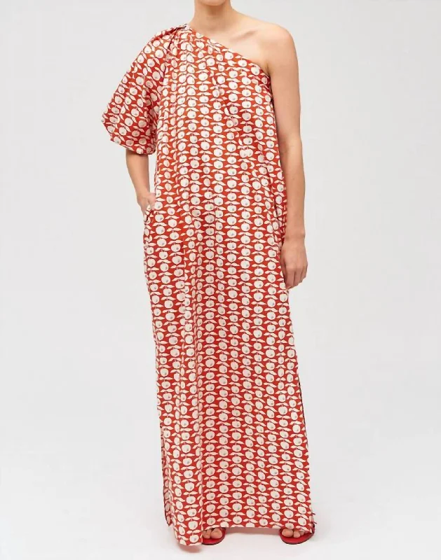 Women's Romantic Outfit Apple Stamp One Shoulder Dress In Poppy
