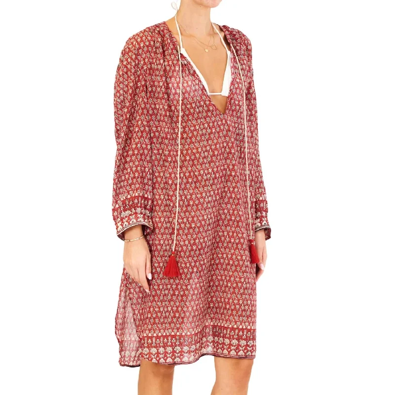Women's Clothing Apparel Mari Print Kaftan Dress In Red