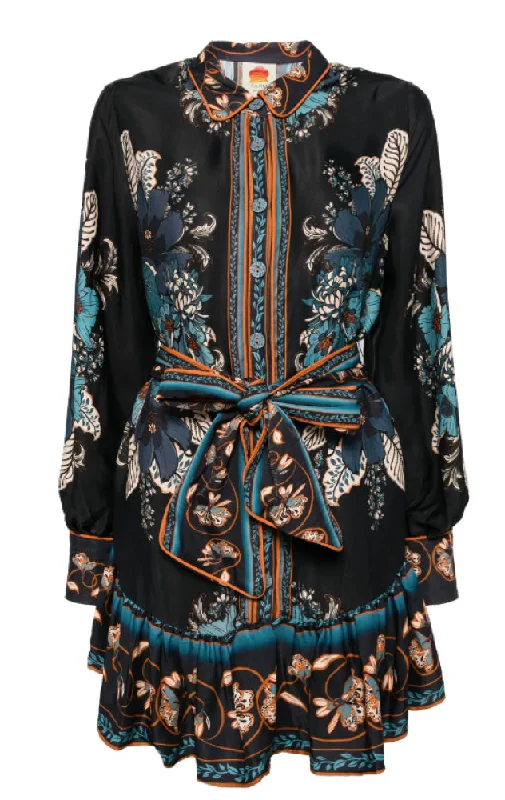 Street Style Discounts Farm Rio Women's Long Sleeve Mini Dress, Blossom Tapestry Black Boho - Chic Festival - Ready Style