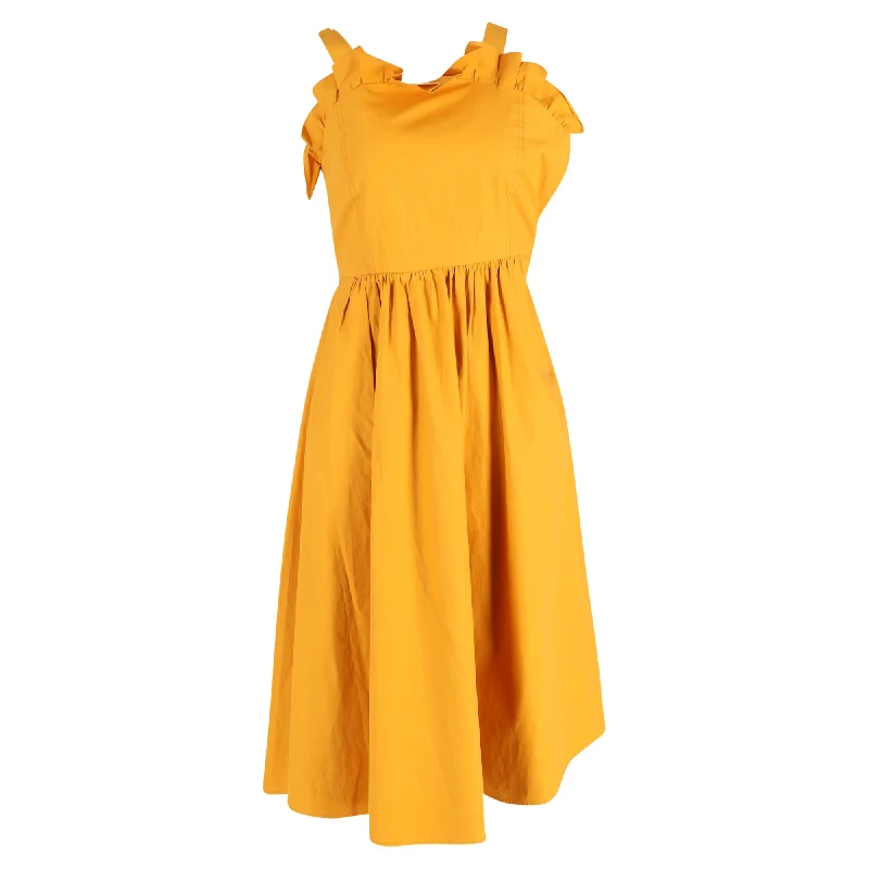 Women's Professional Clothes Sea New York Sunrise Lace Up Ruffle Dress in Yellow Cotton