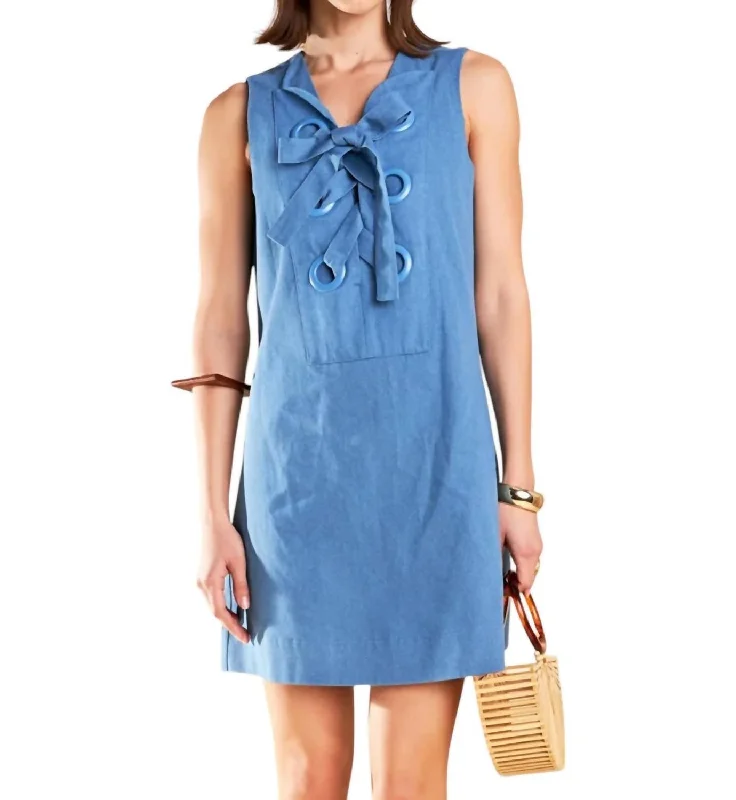 Big Savings Denim Lace Up Mini Dress Contemporary Chic