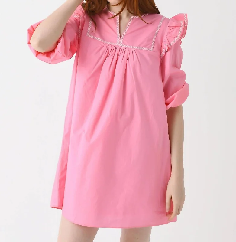 Sophisticated Street Style Offers Contrast Embroidery Mini Dress In Pink/white