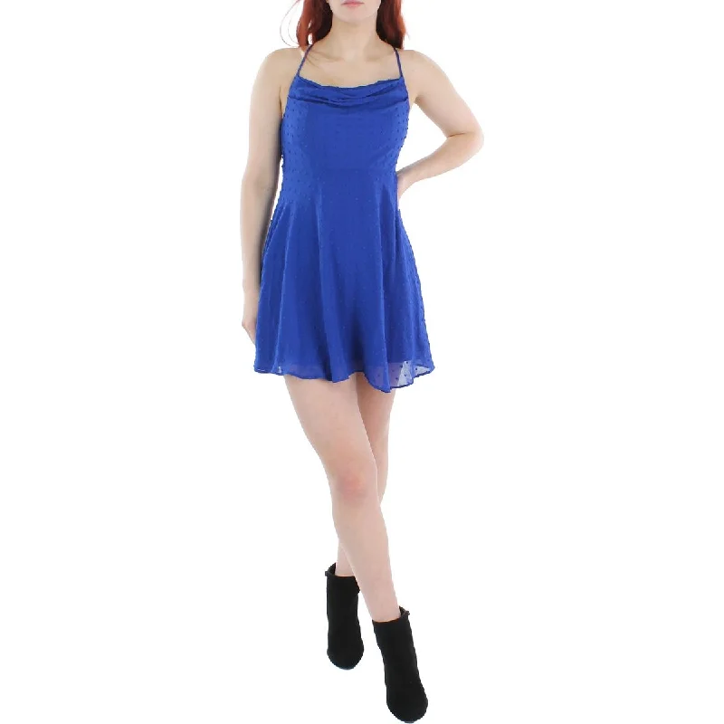 Additional Time-Limited Offers Juniors Womens Swiss Dot Chiffon Mini Dress Elegant Ensemble