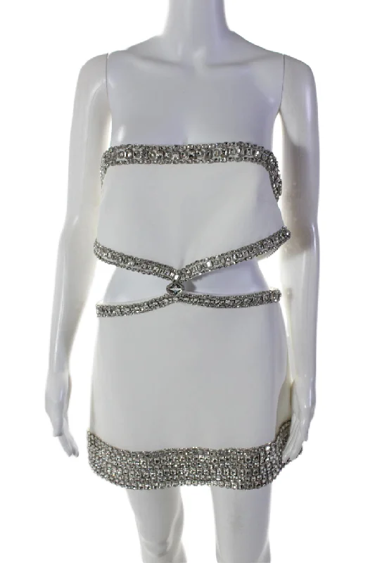 Trend Leading Collection Retrofete Womens Back Zip Strapless Cut Out Crystal Mini Dress White Rustic Countryside Charm Look