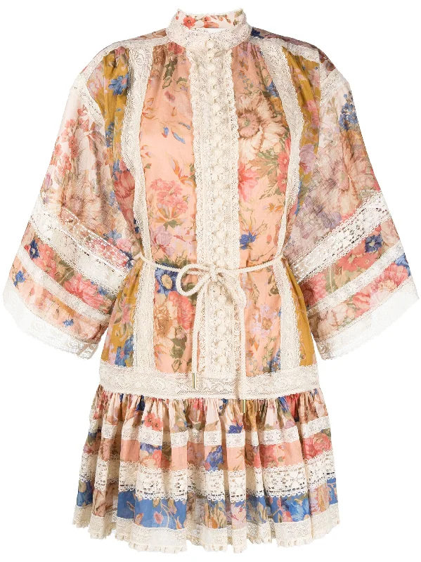 Vintage Style Deals Zimmermann August Lace Trimmed Mini Dress Spliced