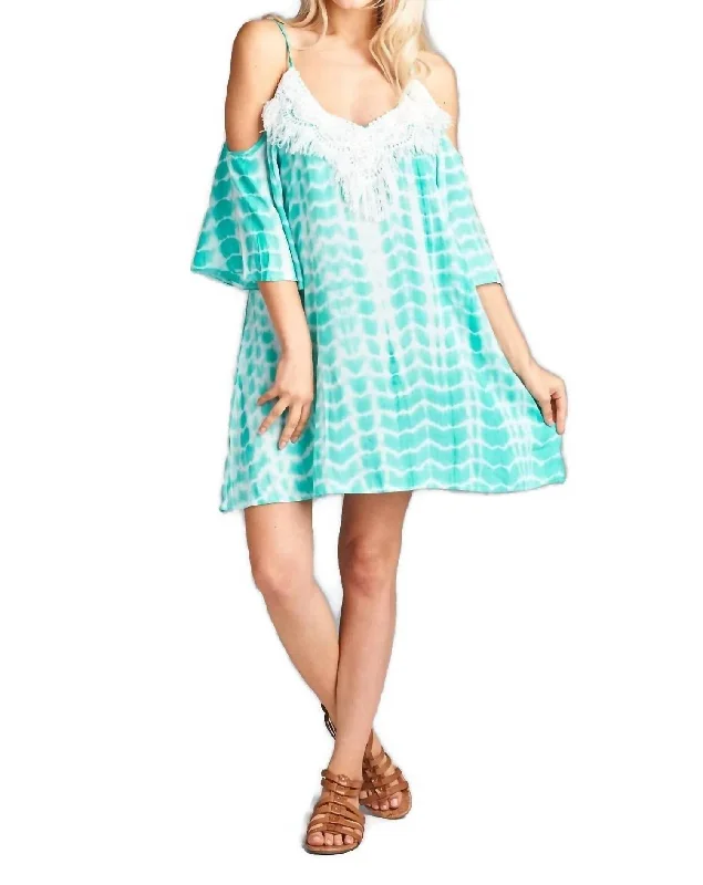 Classic Modern Offers Tie Dye & Fringe Mini Dress In Mint Everyday Glamour