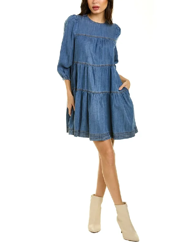 Women's High Street Fashion Stellah Tiered Washed Denim A-Line Dress