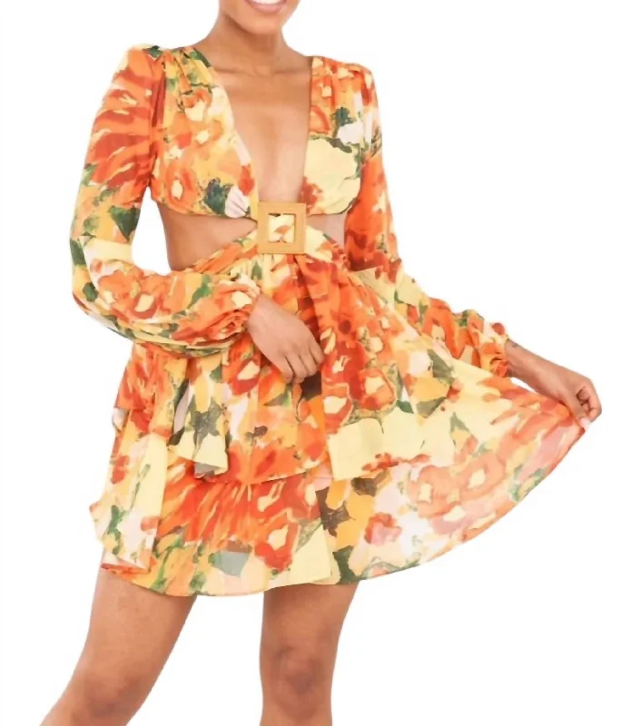 Sale Event, Prices Rock Mini Dress With Cutout In Yellow Multi Effortless Style