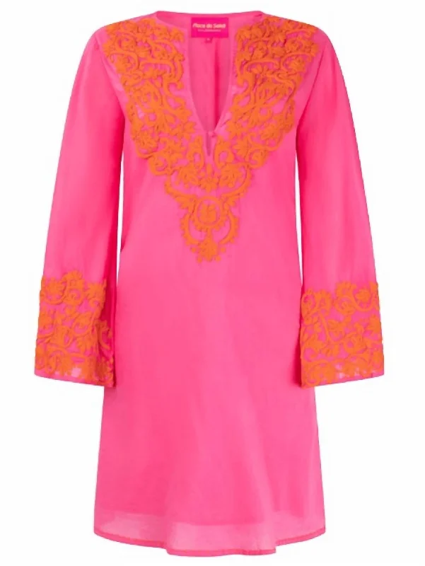 Crazy Price Slashing Women's Embroidered Mini Dress In Hot Pink,hot Orange Statement Piece