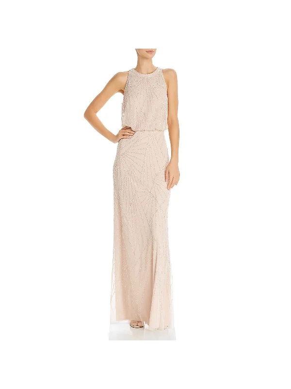 Women's Plus-Size Casual Outfit Womens Beaded Blouson Halter Dress