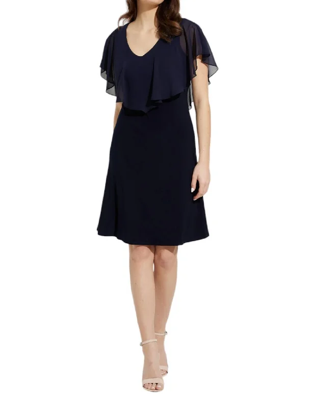 Women's Fashion Clothes V-Neck Dress In Navy