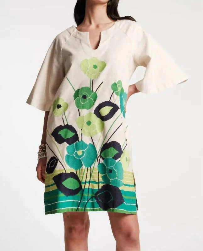 Elevated Casual Discounts Dreamy Caftan Mini Dress In Grass Is Greener
