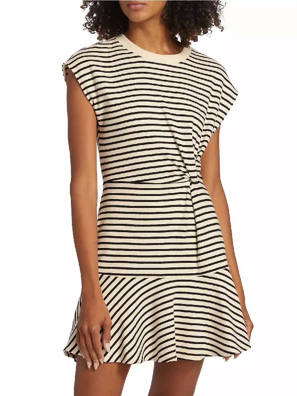 Save Big Maeve Stripe Stretch Cotton Mini Dress In Cream/black