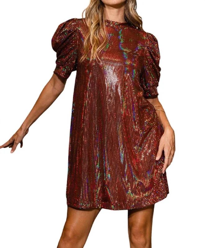 Ends Soon Trans Puff Sleeve Mini Dress In Red Subtle Sophistication