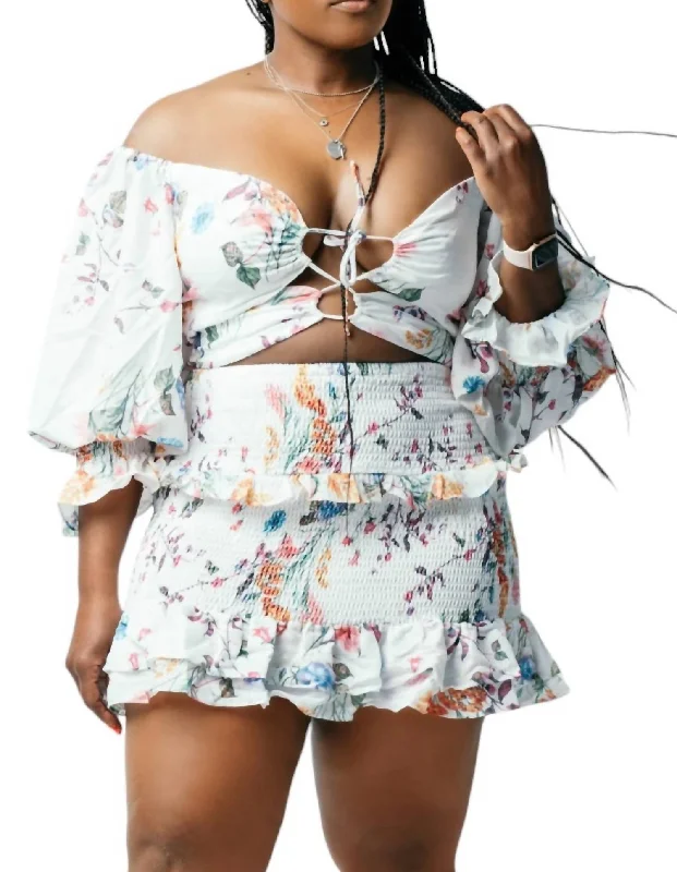 Winter Warehouse Sale Mini Dress With Cutout In White Multi Vibrant Prints