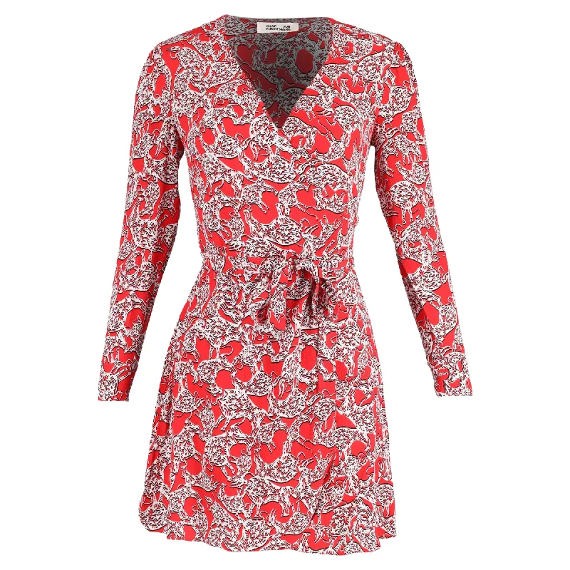 Casual Yet Chic Sales Diane Von Furstenberg Printed Saville Faux-Wrap Mini Dress in Red Viscose Today Only