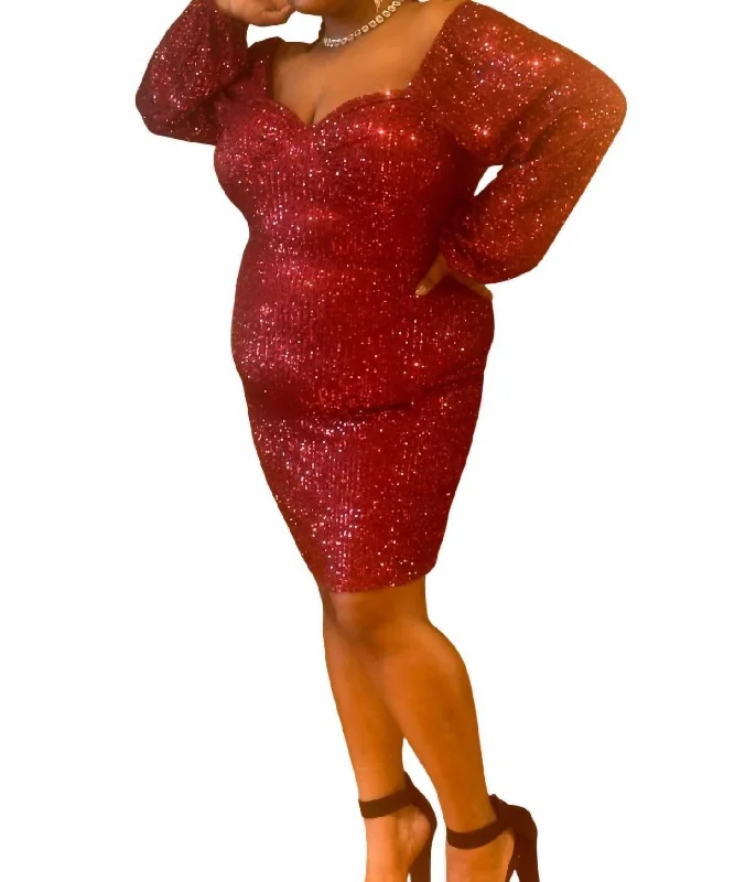 Vintage-Modern Style Offers Brenda Semi-Formal Mini Dress - Plus In Burgundy Soft Textures