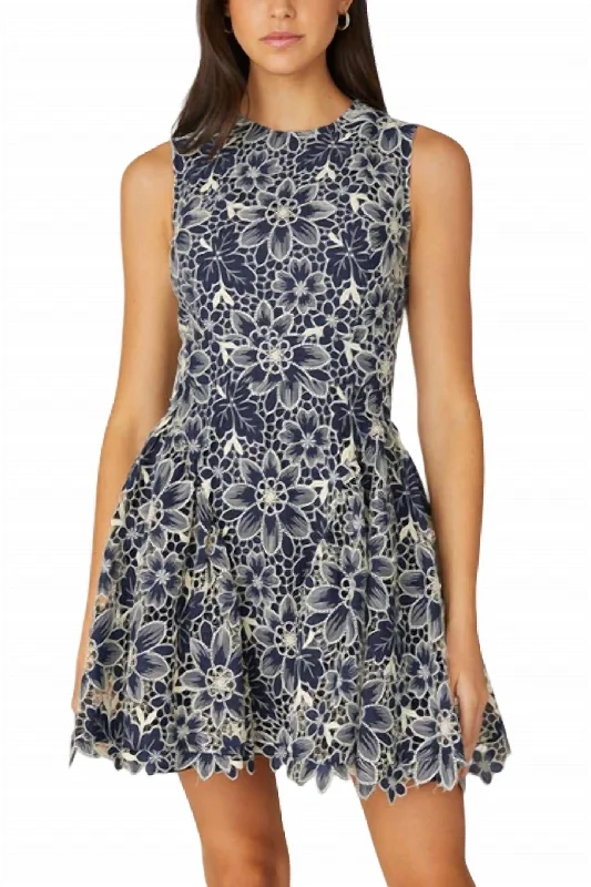 Swimwear Summer Blowout Ivy Mini Dress In Navy/ivory Art Deco Geometric Pattern Look