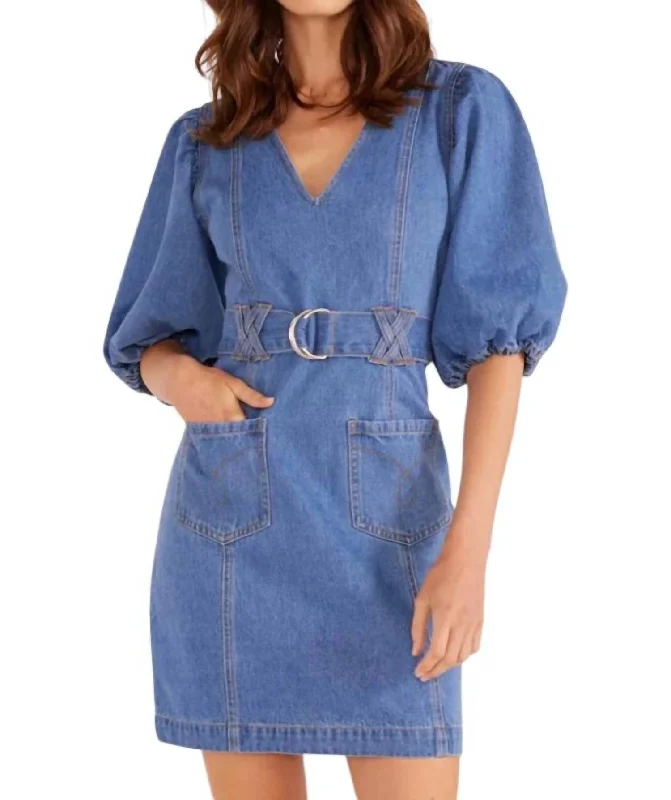 Stylish Statements Peyton Mini Dress In Denim Blue Minimalist Office - Ready Style