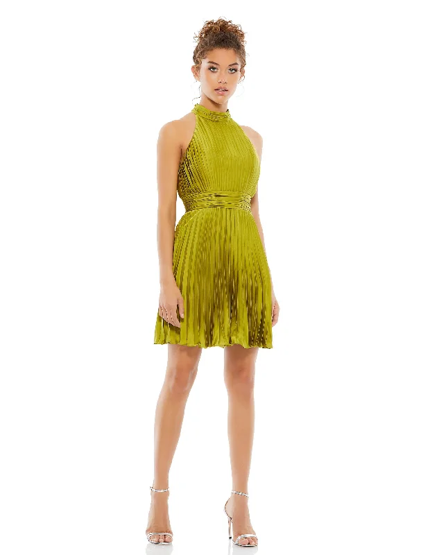Durable Fashion Picks Pleated Halter Neck Mini Dress Parisian Effortless Chic Style