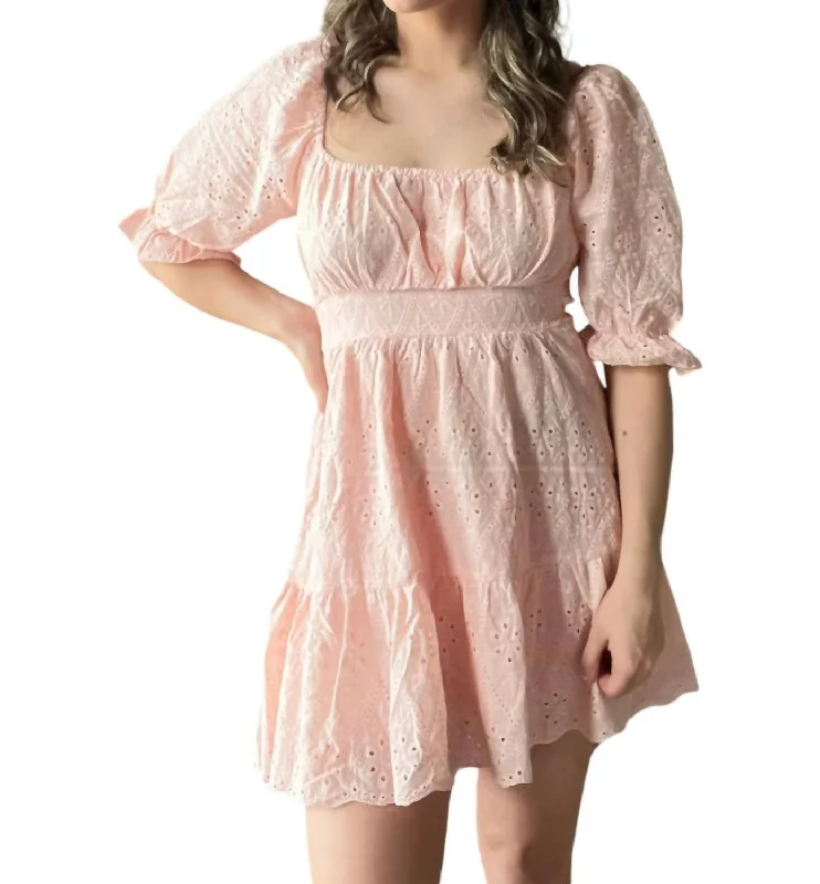 Trend Alert Bow Detail Eyelet Mini Dress In Blush Romantic Flair