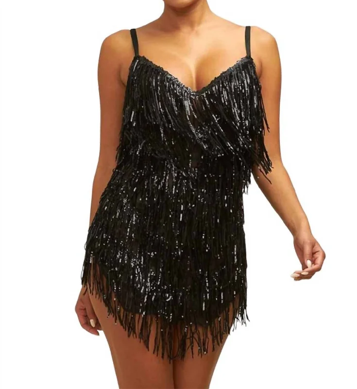 Summer Deals Sequin Fringe Mini Dress In Black Great Deals On Ethnic Cultural Wear