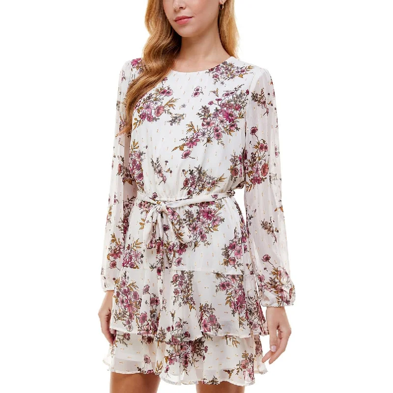 Find Your Unique Flair Womens Chiffon Metallic Mini Dress Feminine Flow