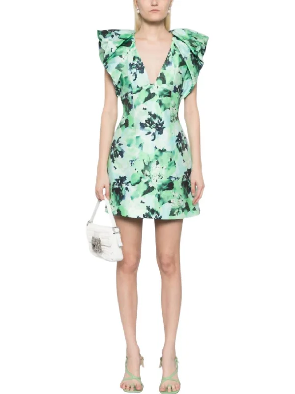 Vintage Style Deals Denare Mini Dress In Green Multi Casual Weekend Relaxed Style
