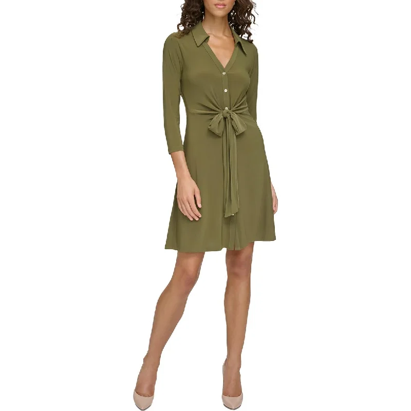 Chic Women's Clothing for Work and Travel Womens Collar Tie Front Wear To Work Dress
