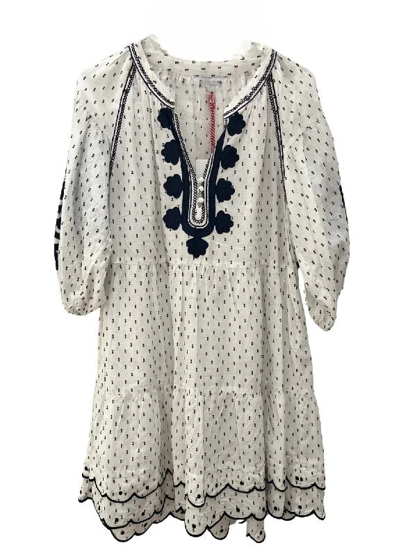 Clearance Sale, All Cheap Balloon Sleeve Mini Dress In White/navy Dobby Graceful Cut