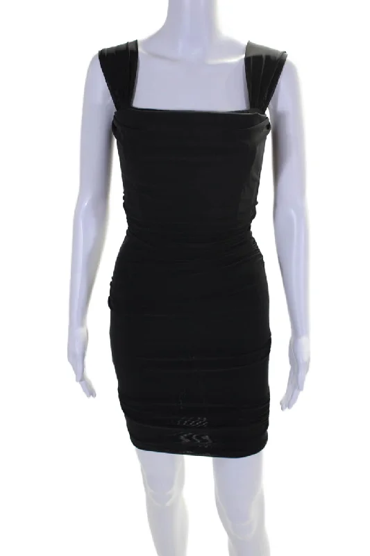 Comfort Meets Fashion Staud Women's Square Neck Sleeveless Rouge Fitted Mini Dress Black Coastal Beach - Inspired Style
