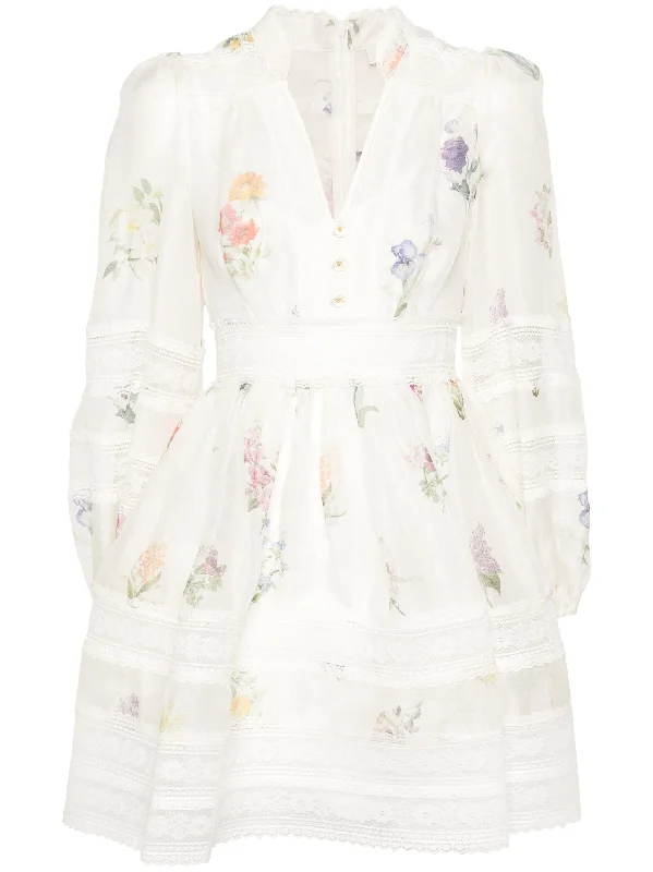 Summer Fashion Zimmermann Natura V-Neck Lace Mini Dress Multi Botanical Ivory