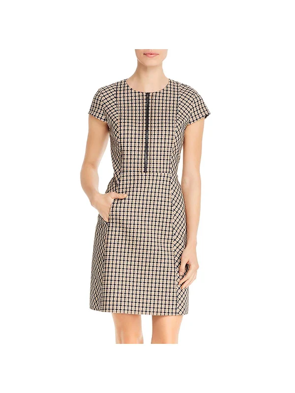 Women's Vacation Clothes Womens Plaid Cap Sleeves Wear to Work Dress