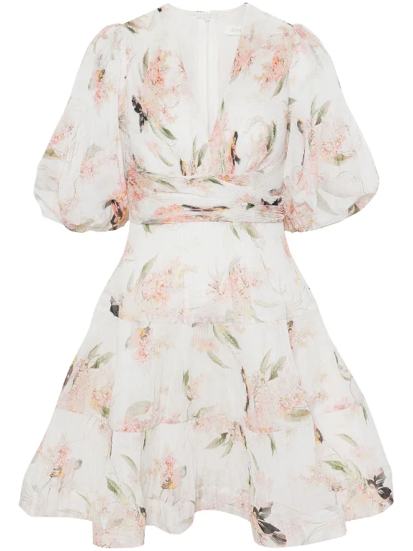 Limited-Time Offer Zimmermann Pleated Mini Dress Coral Birds