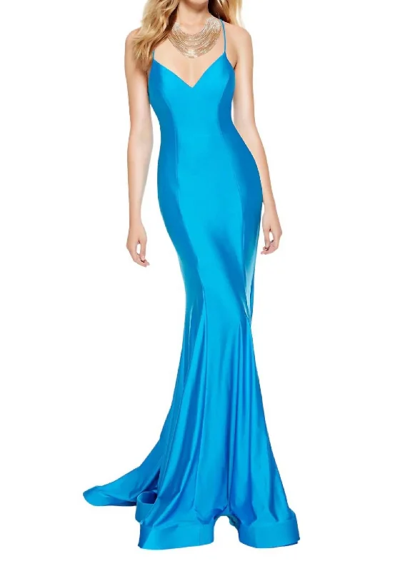 Women Wear Boutique Lace-Up Back Dress In Ocean