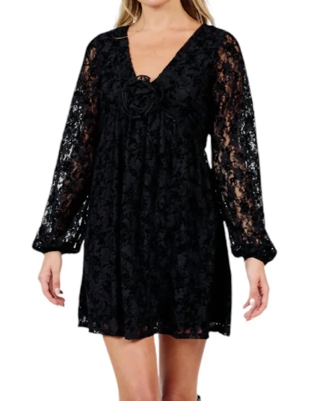 Flirty Fashion Discounts At Dusk Mini Dress In Black Flowy Fabric