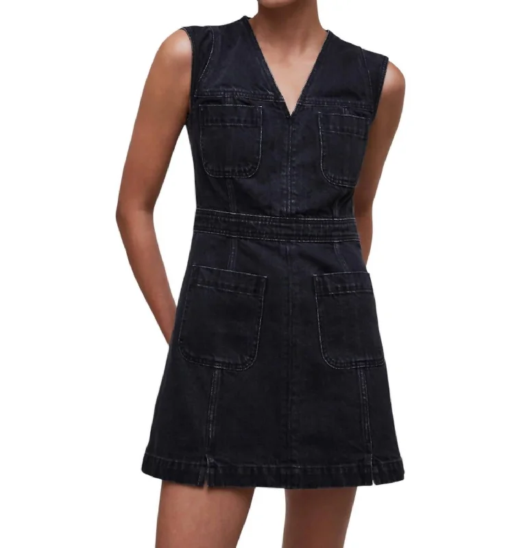 Urban Fashion Denim Cap-Sleeve Mini Dress In Black Feminine Charm