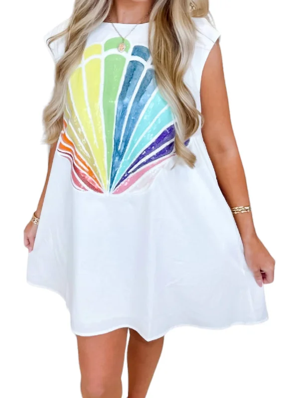 Women's Everyday Clothes Rainbow Shell Tank Dress In White