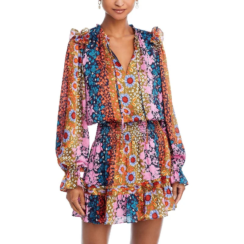 Cozy Chic Promotions Mak Womens Printed Smocked Mini Dress Early Access To Art Deco Styles Sale
