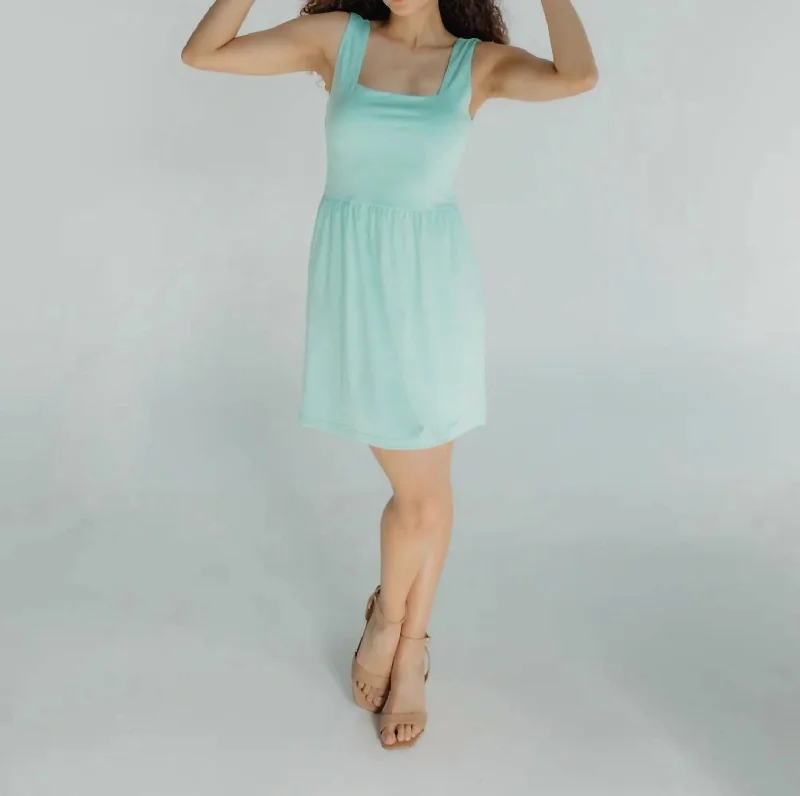 Playful Fashion Offers Savannah Square Neck Mini Dress In Mint