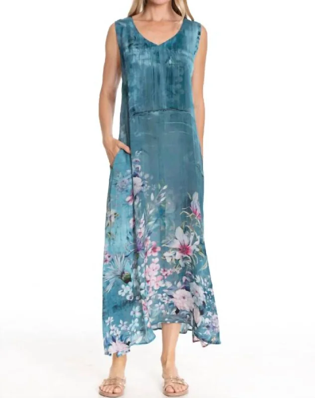Women's Evening Clothing Long V-Neck Tank Dress In Blue