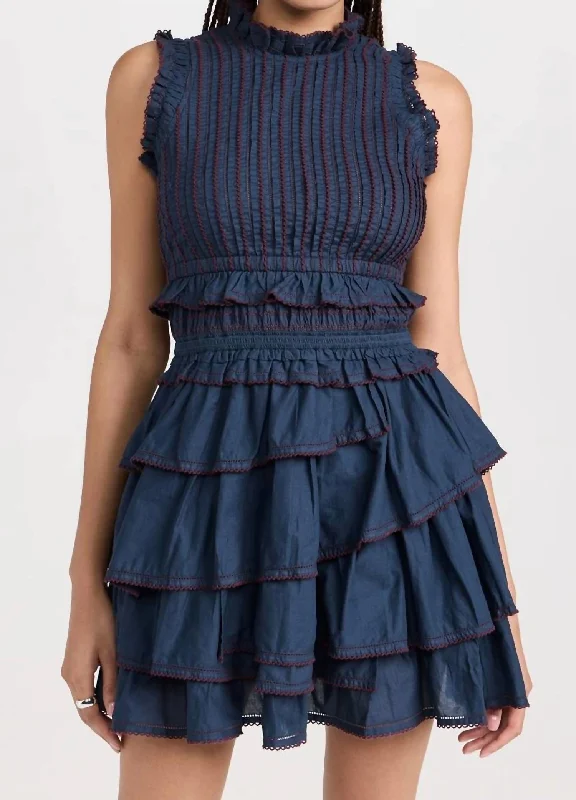 Urban Fashion Mable Cambric Sleeveless Pleated Mini Dress In Admiral Blue
