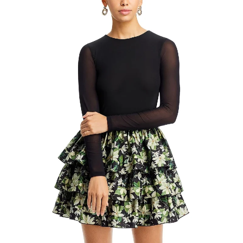 Statement Fashion Offers Womens Sheer Ruffled Mini Dress Feminine Soft - Hued Styles