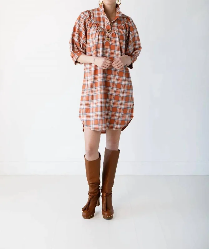 Contemporary Casual Deals Laney Mini Dress In Salmon/blue Plaid Feminine Charm