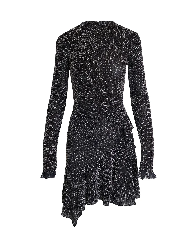 Vintage Women's Fashion Philosphy Di Lorenzo Serafini Sparkle Ruffle Dress in Black Nylon