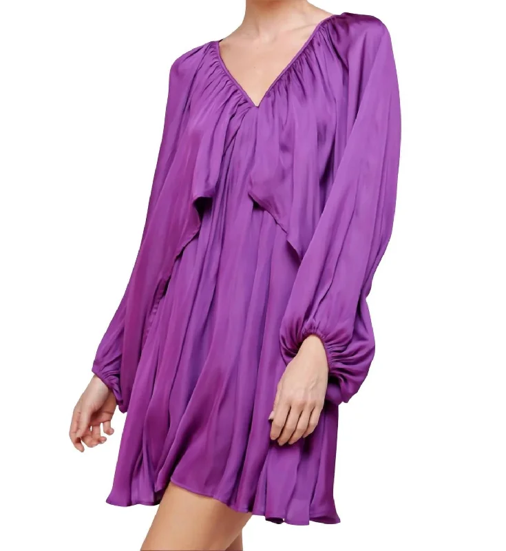 Chic & Cozy Collection Shirred Mini Dress In Grape Feminine Flow