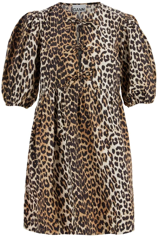 Fashion Sale Ganni Women's Printed Tie String Poplin Mini Dress Classic Charm