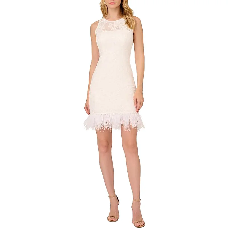 Limited Time Flash Sale Womens Lace Ostrich Feather Mini Dress Dreamy Draping