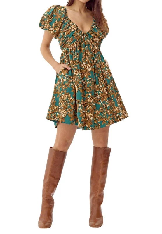 Effortless Style, Endless Impact Karla Cotton Mini Dress In Teal Green-Camel Classic Timeless Elegant Style